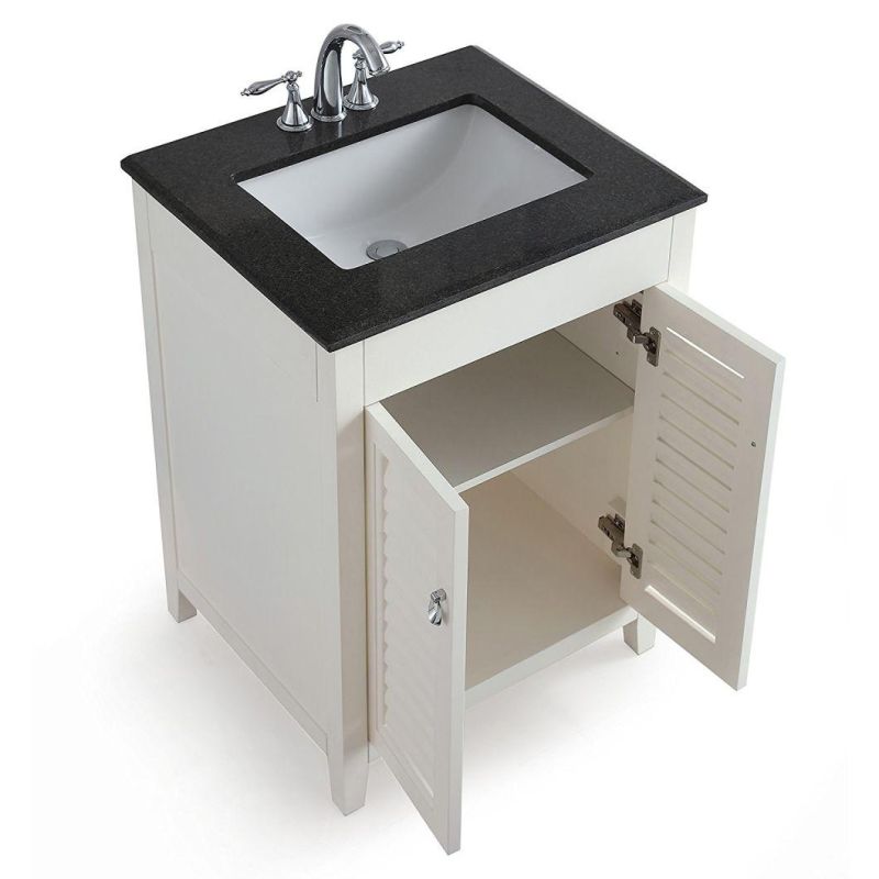 White Solidwood and Plywood Bathroom Vanity with Ceramic Basin & Marble Top