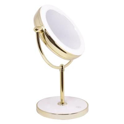 China Supplier Double Sided Magnifying Metal LED Makeup Desktop Mirror