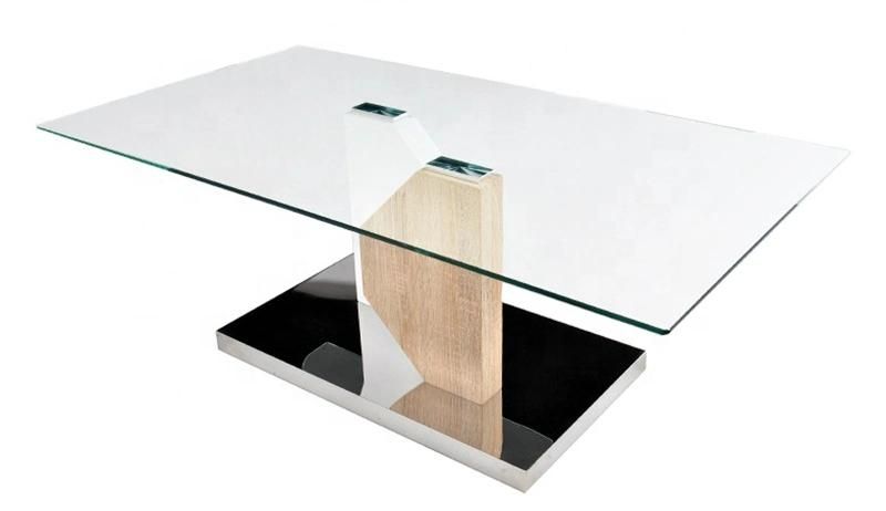 New Design Home Furniture Modern Rectangle Simple Style Glass Coffee Table with Stainless Steel Base