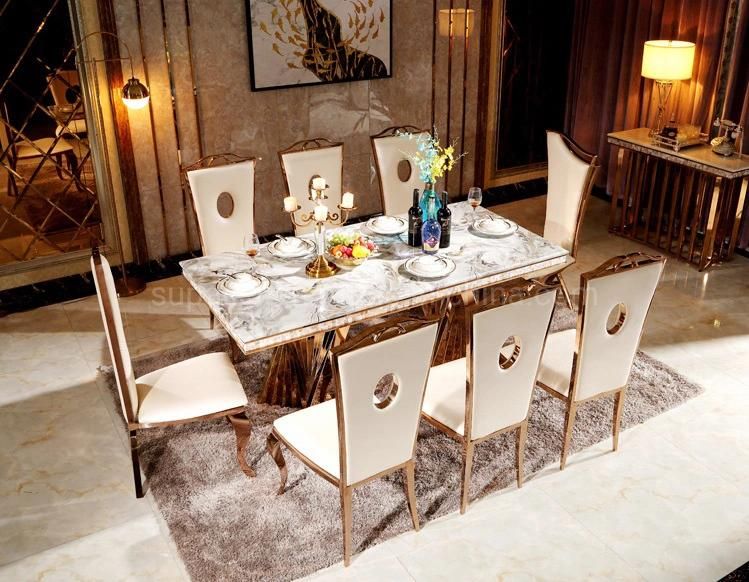 Rectangle Gold Color Onyx Marble Dining Table Home Used