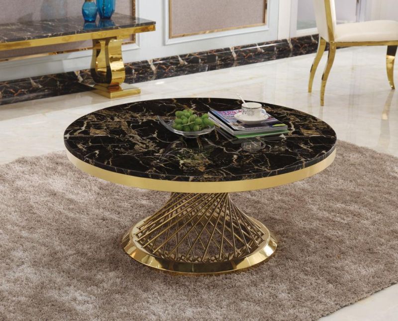 Gold Dining Table with Super White Marble Top