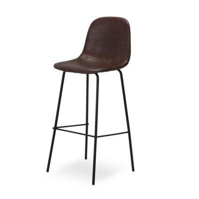 Home Furniture Brown Luxury PU Leather Coffee Bar Chair with Stool Metal Leg