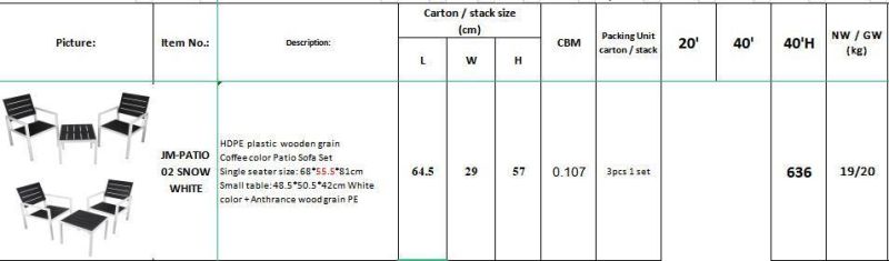 Modern Outdoor Steel HDPE Plastic Wooden Grain restaurant Table Sets and Chairs off White Color Patio Sofa Set Hotel Used