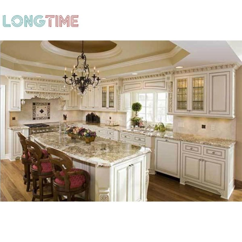 Luxury European Villa Style PVC Membrane Wood Kitchen Cabinet