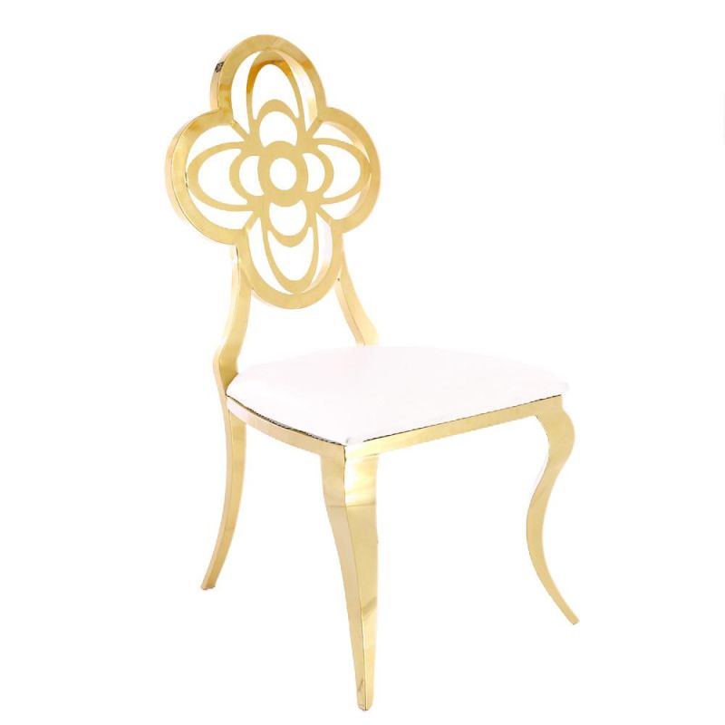 Rent Event Golden Stainlesss Steel Heart Flower Shaped Furniture Hotel Dining Chairs