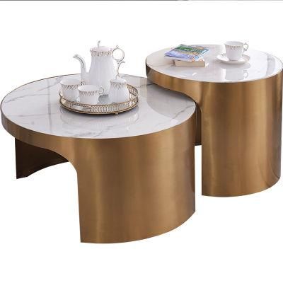 Modern Furniture Titanium Stainless Steel Marble Rock Plate Coffee Table