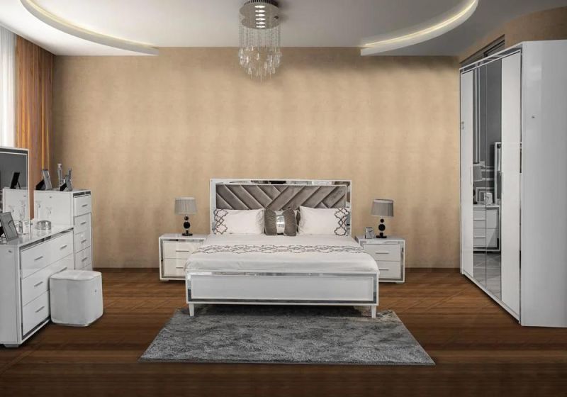 Nova Modern Popular High Gloss Design Bedroom King Size Bed Mirror Finish Furniture Set