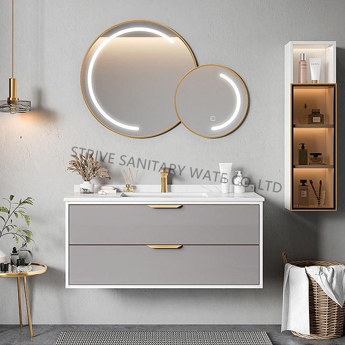 Modern Rock Plate Bathroom Cabinet Touch Switch LED Mirror Bathroom Vanity