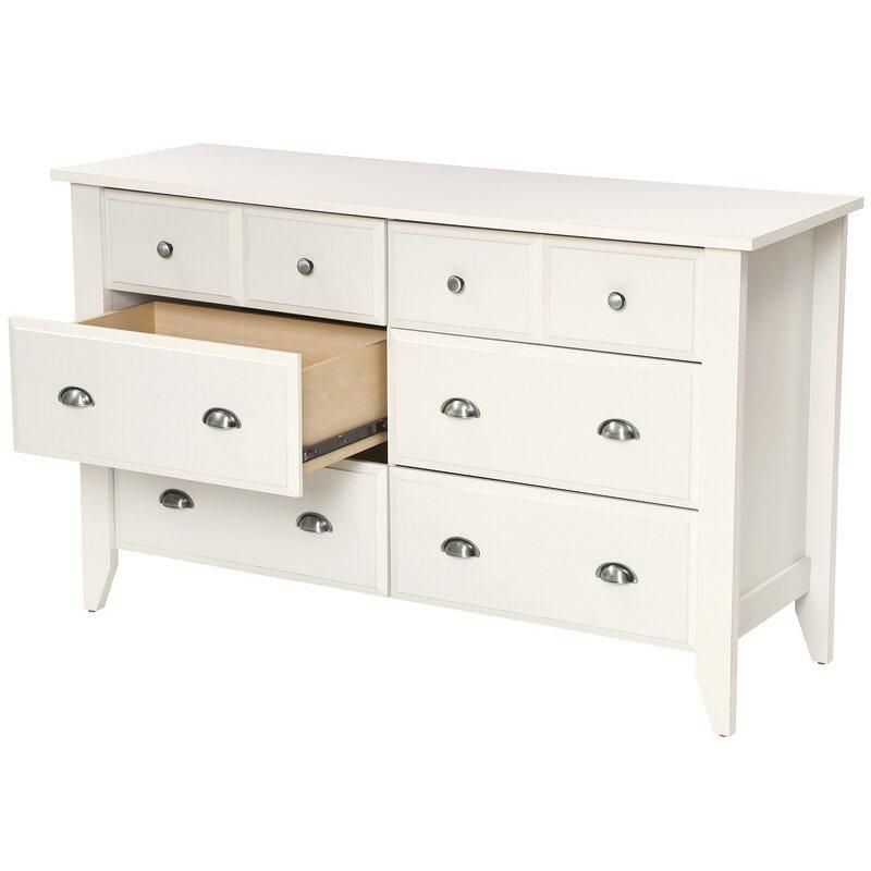 Antique Furniture Coffee Table Soft White Finish 6 Drawers Dresser Sideboard for Living Bedroom