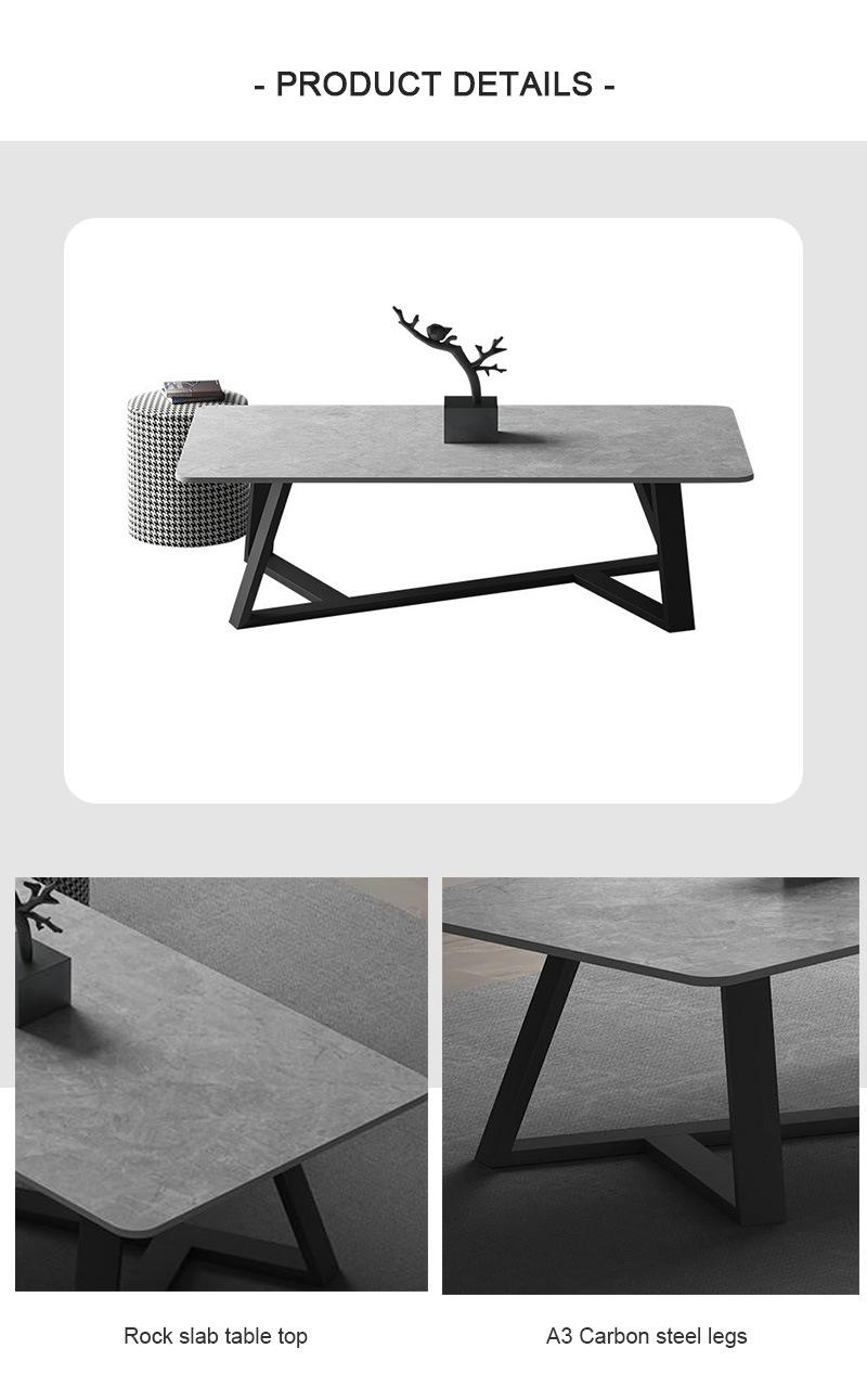 Custom Cheap Industrial Furniture Stone Coffee Table with Black Metal Legs