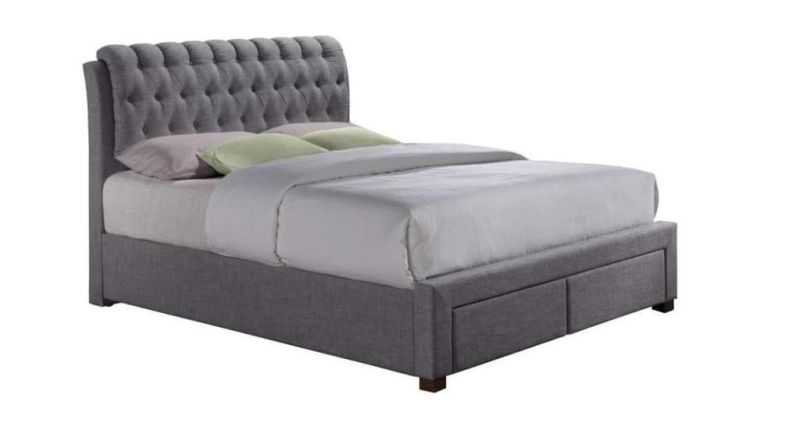 Wholesale Full Size Wooden Soft Tufted Button High Headboard Upholstered Bed with Drawers