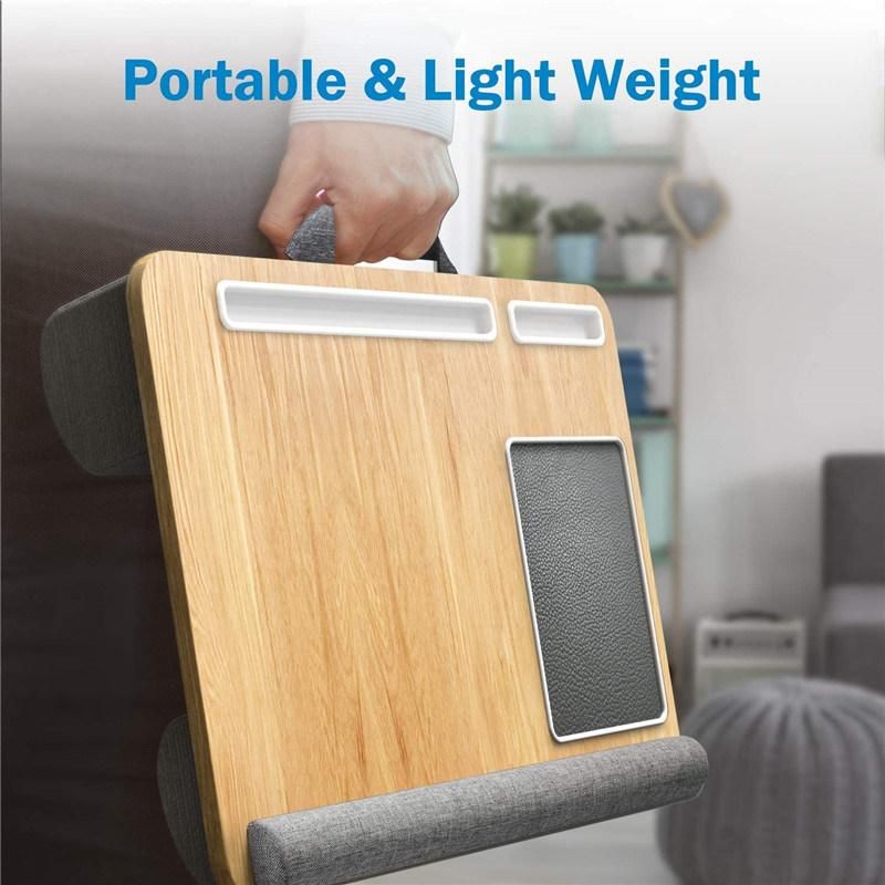 Lap Desk with Phone Holder and Device Ledge Fits up to 15.6 Inch Laptops 100% Bamboo Surface Laptop Table Portable Laptop Stand