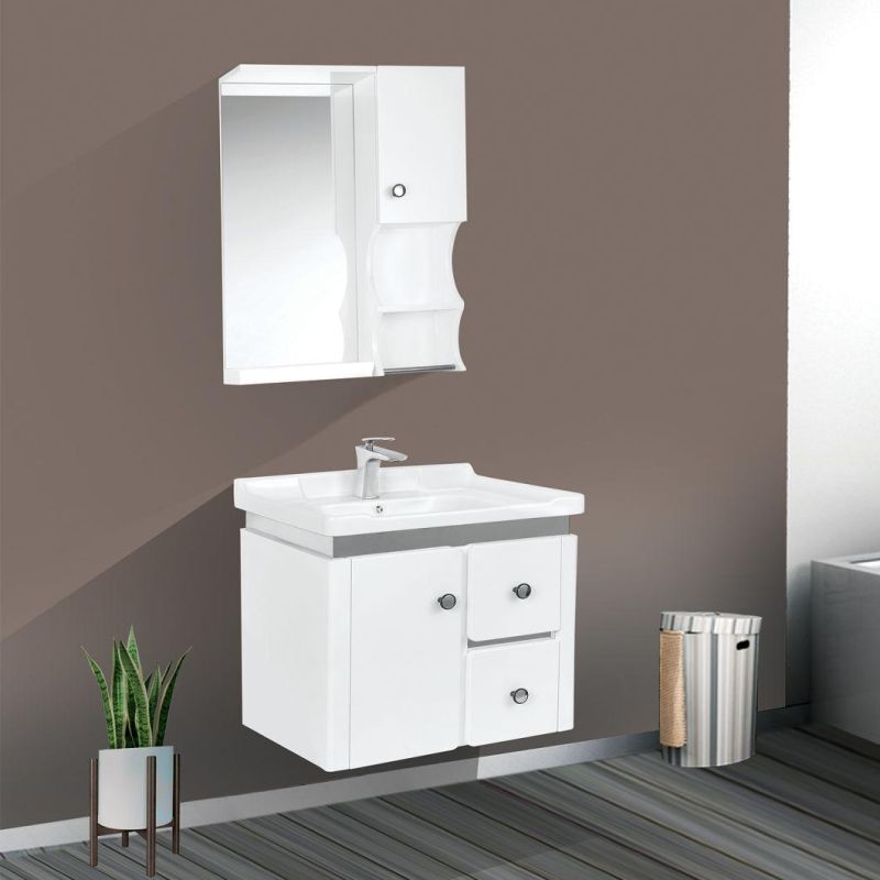 White Fashion Hot Sale PVC Bathroom Cabinet with Round Mirror