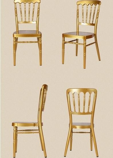 Wholesale Metal Tiffany Chairs Plastic Napoleon Stackable Used Chiavari Event Gold Chairs with Cushion for Wedding