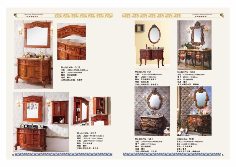 European Standard Classical Style Relief Furniture American Red Oak Solid Wood Bathroom Cabinet