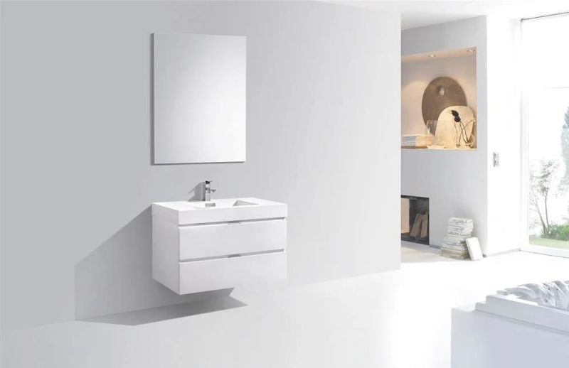 Simple Grey Integrated Single Sink Bathroom Modern Vanity