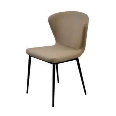 Restaurant Furniture Comfortable Fabric Seat Brown Dining Chair with Black Powder Coated Legs