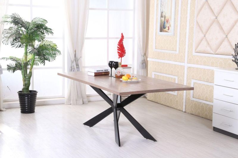 Modern Design Home Furniture Wooden Table Set Rectangle MDF Top Iron Legs Steel Dining Table