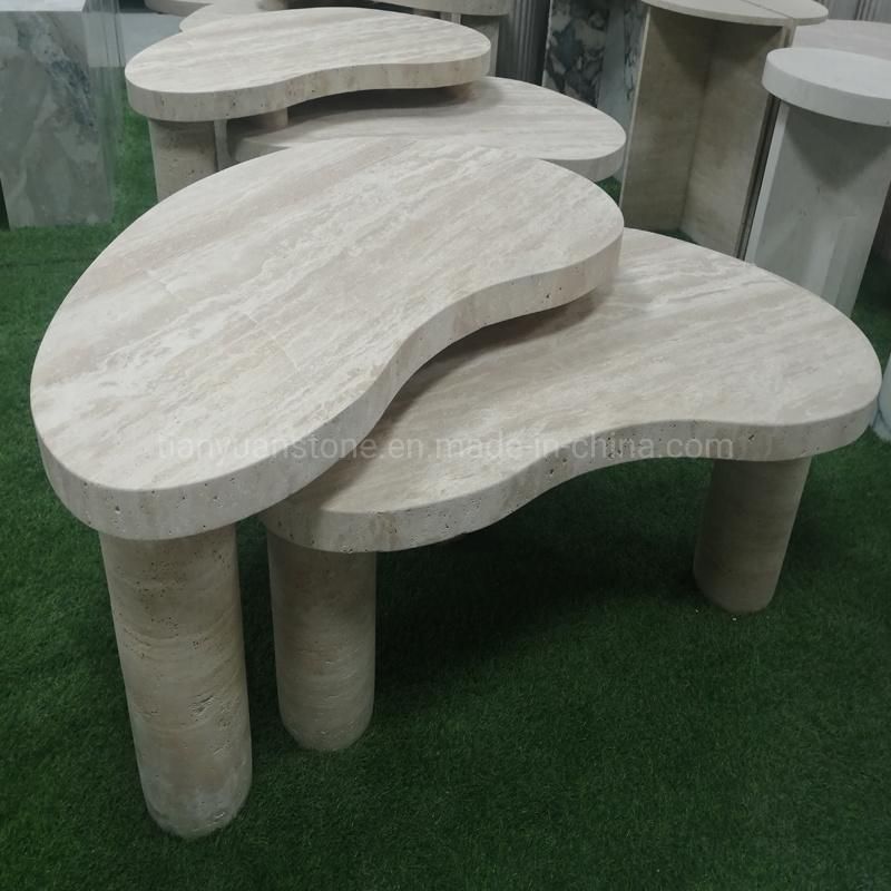 Travertine Marble Table Solid Stone Pedestal Modern Center Coffee Table Nordic Living Room Furniture