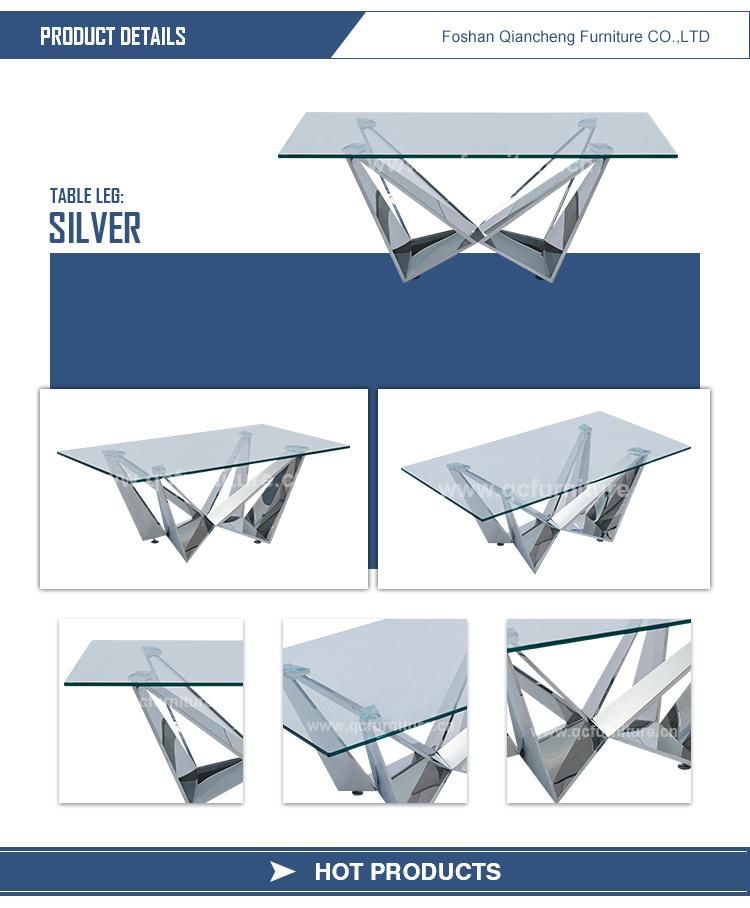 Modern Living Room Dining Table Set Tempered Glass Top Coffee Table Stainless Steel Base