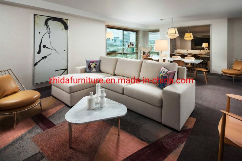 Modern Design 5 Star Hotel Apartment Living Room Furniture Chinese Supplier Wooden Bedroom Furniture King Size with Leisure Sofa