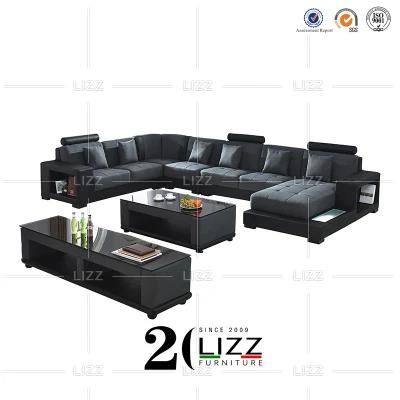 Contemporary Luxury European Design Italian Geniue Leather Sectional Sofa Set with TV Stands &amp; Coffee Table