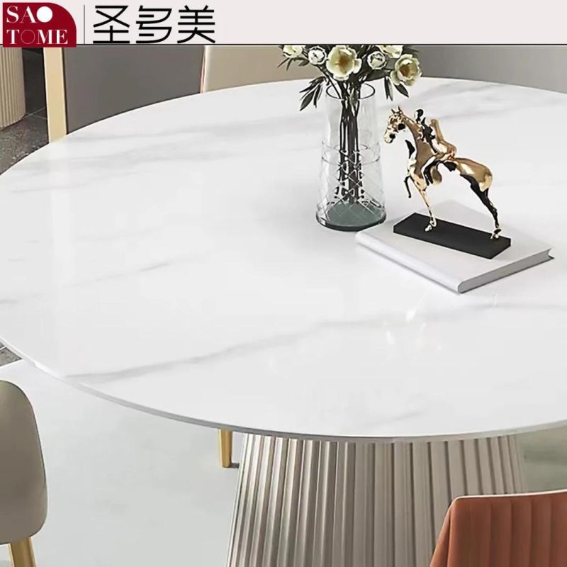 Modern Living Room Rock Board Furniture PU Leather Facing Round Dining Table