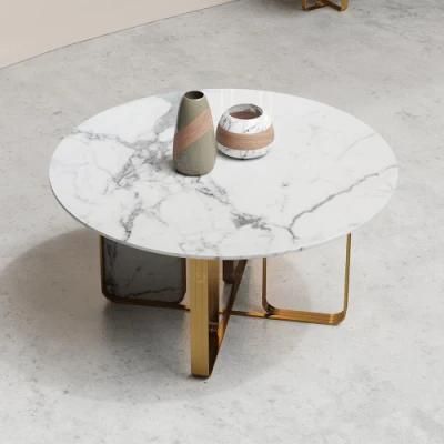 Stainless Steel Base Unique Marble Stone Round Shape Modern Dining Table