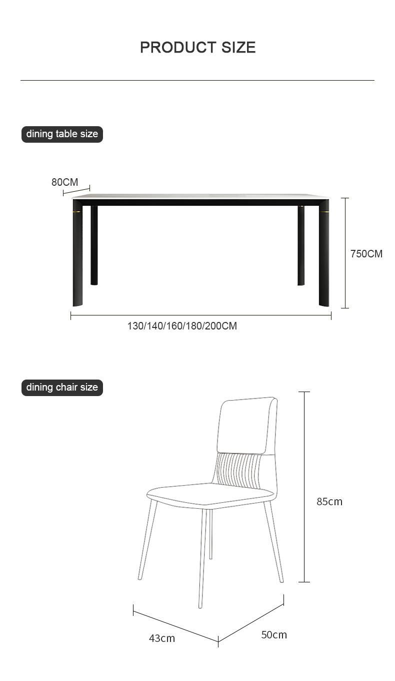 Home Kitchen Metal Furniture 6 Seater Marble Dining Table Set