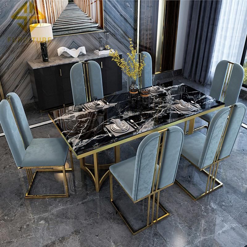 Classical Style Popular Stainless Steel Frame MDF/Marble Top Dining Room Table Sets Home Furniture