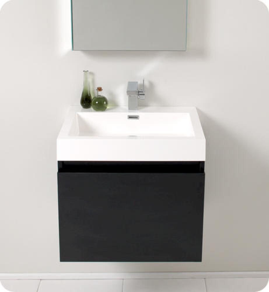 23 Inch Teak Wall Mounted Modern Style Bathroom Vanity with Mirror Medicine Cabinet