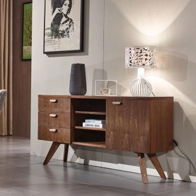 Modern Walnut Color Side Cabinet in Ash Solid Wood