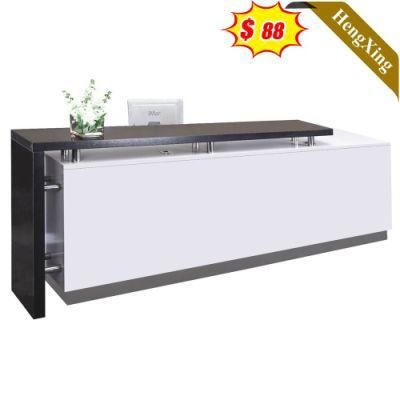 Latest Style Wooden Office Furniture Square White Mixed Black Color Reception Table