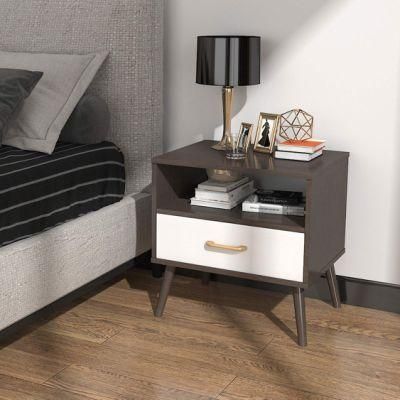 Brown Bedside Table Bedroom Furniture with 1 Fabric Drawer