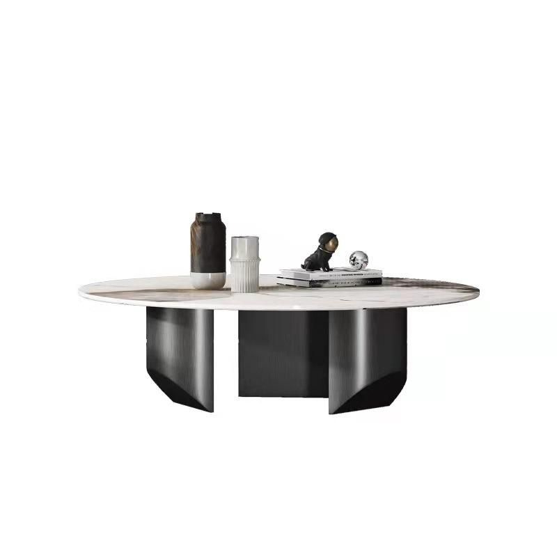 Home Furniture Titanium Round Grey Marble Sintered Stone Coffee Table