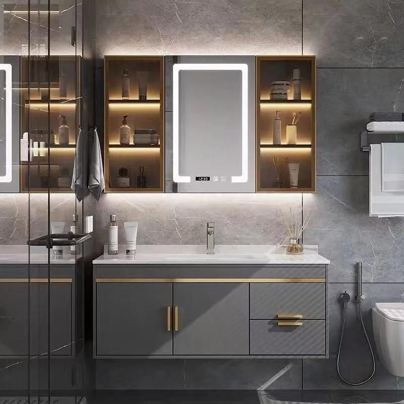 Light Luxury Rock Plate Bathroom Cabinet Modern Toilet Wash Wash Face Hand Basin Cabinet Combination Bathroom Intelligent Mirror