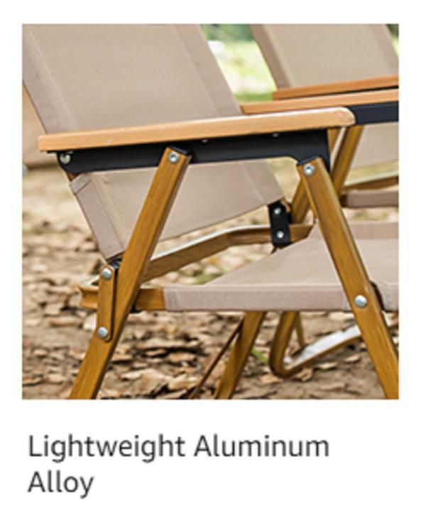 Outdoor Glamping Furniture Portable Wood Grain Aluminum Folding Camping Chair with Beech Armrest