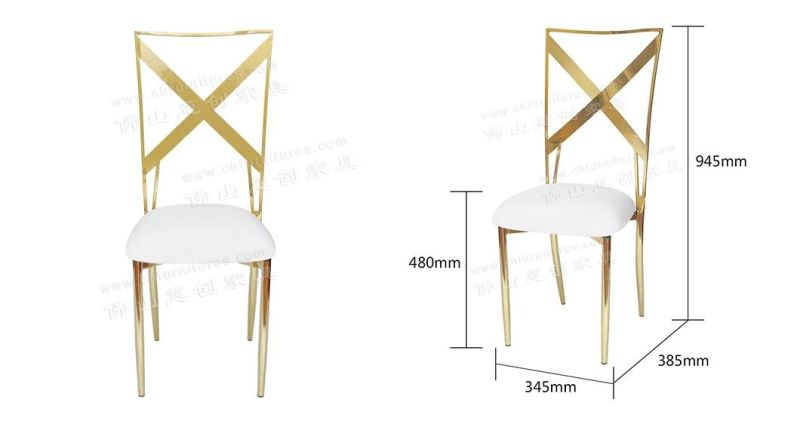 Luxury Modern Titanium Chrome Stainless Steel Stackable Cross Back Chair for Wedding and Event