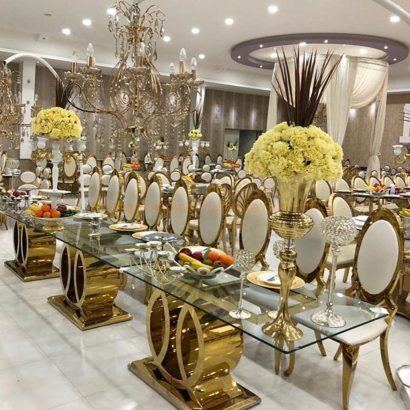 Luxury Style Glossy Golden Frame Wedding Dining Table with White Board Top