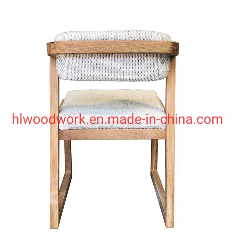 Dining Chair H Style Oak Wood Frame White Fabric Cushion Resteraunt Furniture