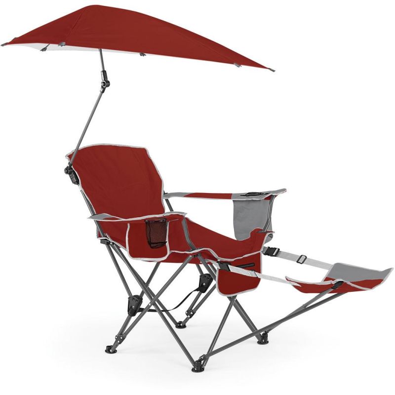 Factory Custom Color Logo Adjustable Portable Lounge Folding Fishing Camping Sun Sea Beach Chair with Canopy Umbrella Armrest