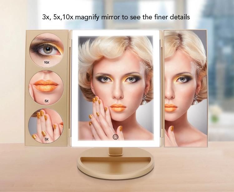 Wholesale 3 Way Trifold Makeup Mirror with LED Lighted