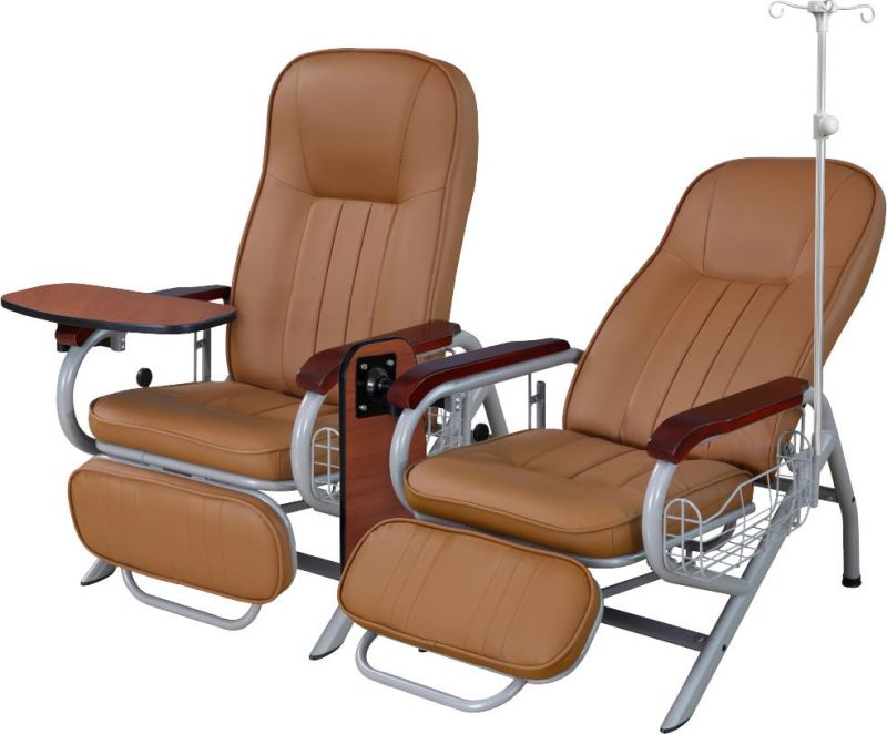 Hospital Furniture Steel Manual Transfusion Chair, Medical Infusion Chair with Armrest Dining Board IV Pole Price