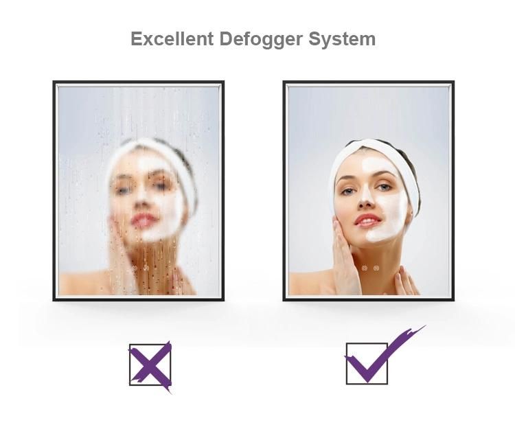 Defogger Bathroom Mirror for Wall Mounted Smart LED Light Illuminated