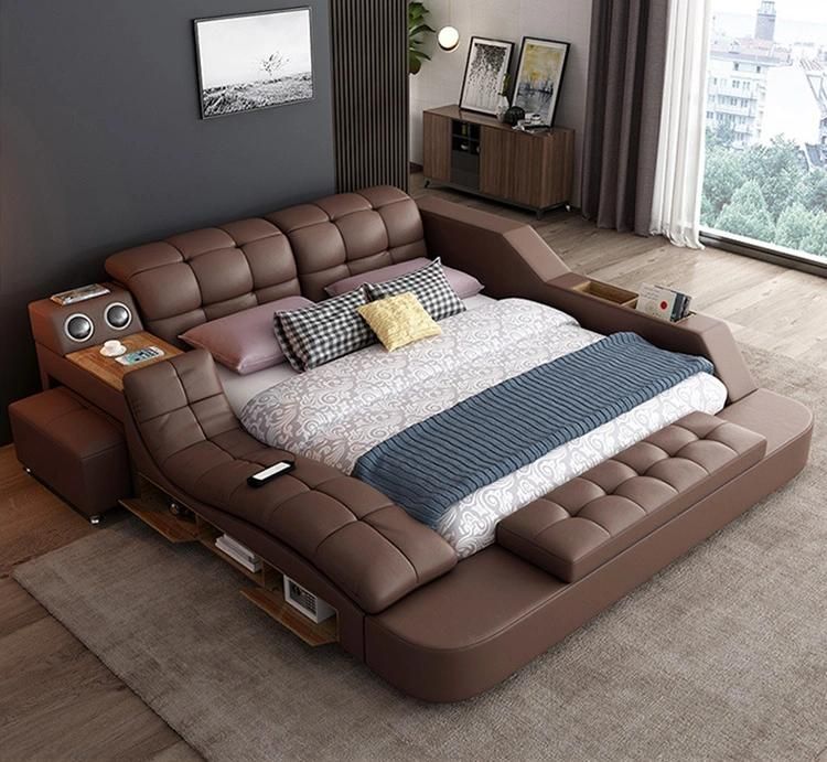 Modern Bedroom Furniture Set Leather Multifunction Massage Charger Smart Sofa Bed