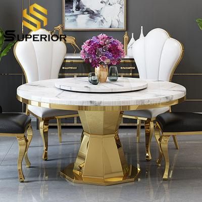 Contemporary English Luxury Gold Metal Round Shape Dining Table