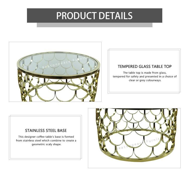 Modern Gold Stainless Steel Leg Tempered Glass Top Luxury Coffee Tea Table