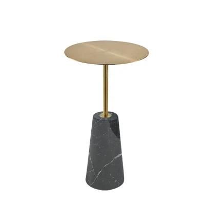 Modern Black Nature Stone Round Titanium Coffee Table