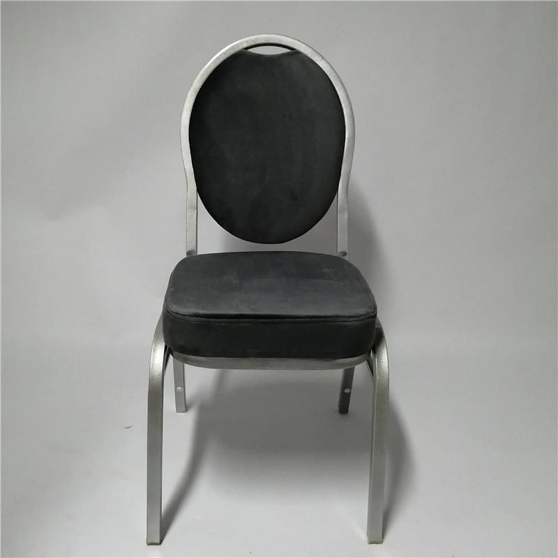 8cm Seat Steel Banquet Chair with Grey Velvet Fabric