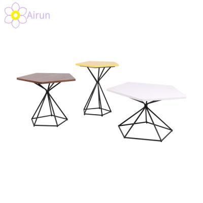 Modern Design Home Furniture Living Room Furniture Star Shape Metal Frame Wooden Top Cocktail Coffee Side Table Set